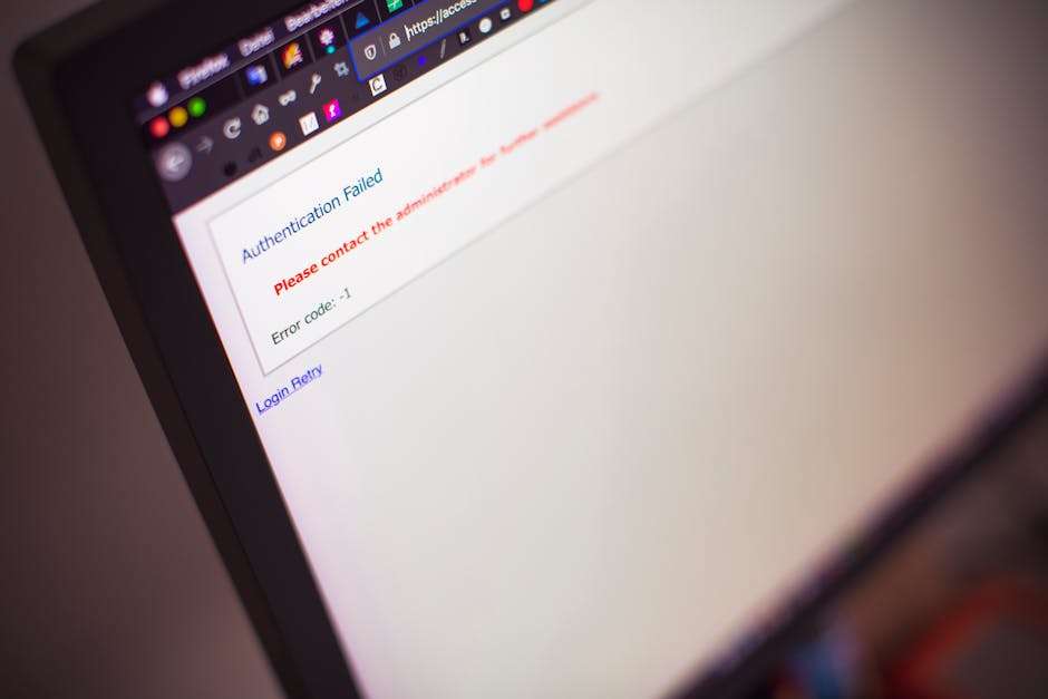 Ekran komputera z przeglądarką internetową wyświetlający komunikat o błędzie logowania.
